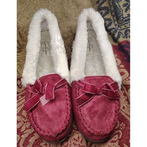 Jessica Simpson XL (9-10) Wine Micro‎ Moccasin Indoor Outdoor Slippers RN 129919